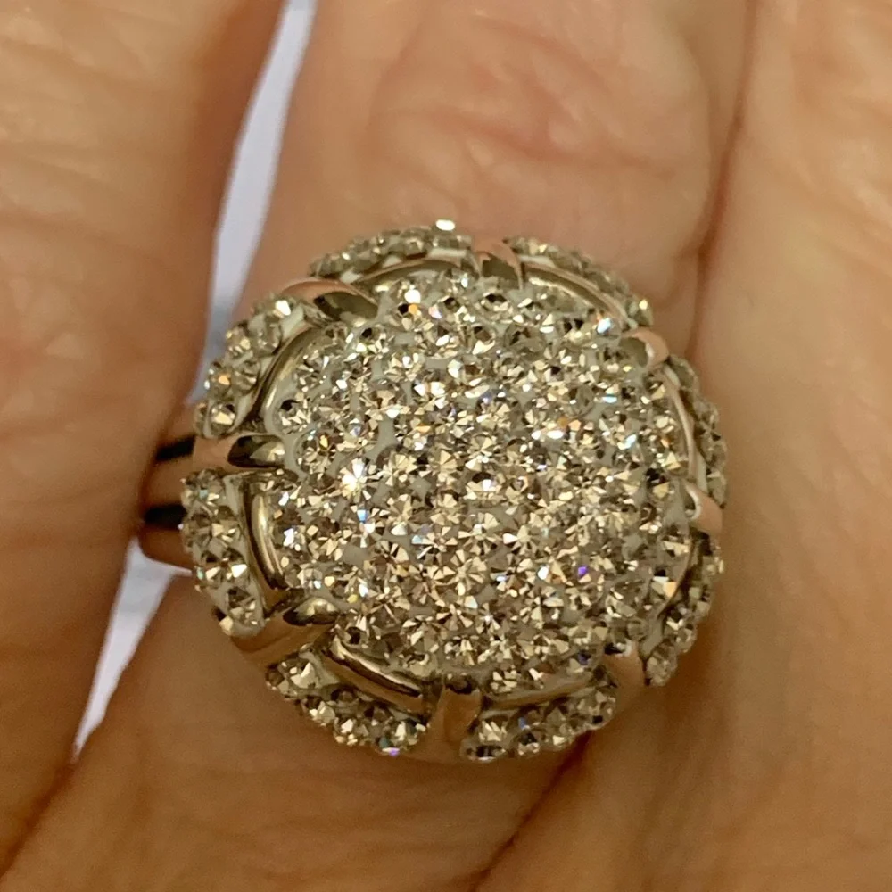 White Austrian Crystal Floral Ring in Sterling Silver